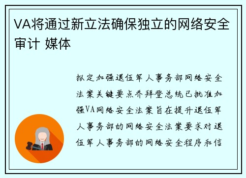 VA将通过新立法确保独立的网络安全审计 媒体
